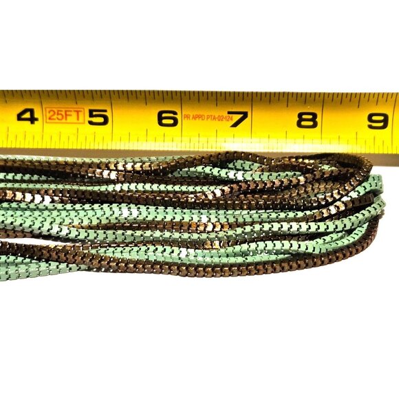 Vintage Necklace Multi-Strand Mint Green & Bronze Metal 3D Rectangular Links - Picture 6 of 11